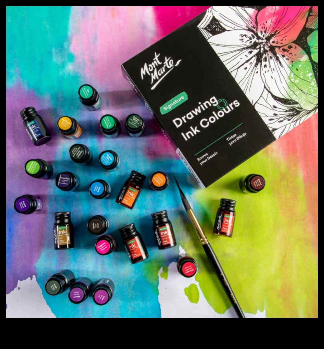 Zīmēšanas tintes daudzās nokrāsas 3 Harmonijas zīmēšana ar tinti: vienotu un līdzsvarotu kompozīciju veidošanas paņēmieni