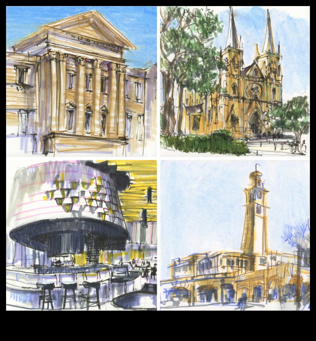 Pilsētas skiču burtnīca: Pilsētas ainu iespaidu ierakstīšana