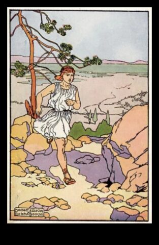 Feidipīda skrējiena maratona mirkļi grieķu mākslā — vizuālā vēsturiskā pagātne